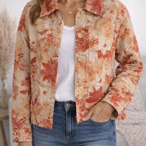 Coldwater Creek Fall Leaves Print Jacket Small Autumn Layer Autumn Cottagecore